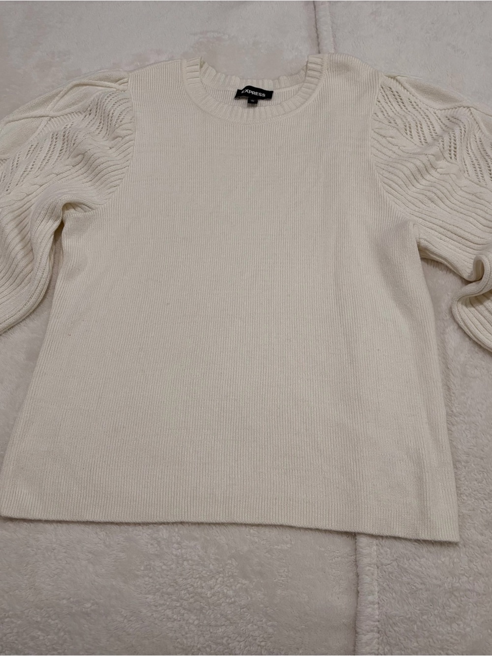 Express Cream Knit Puff-Sleeve Sweater - Cream